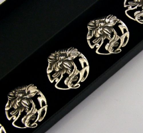 SIX LARGE STERLING SILVER ART NOUVEAU FLOWER BUTTONS 1903 ANTIQUE ENGLISH - ADDITIONAL PHOTO 1