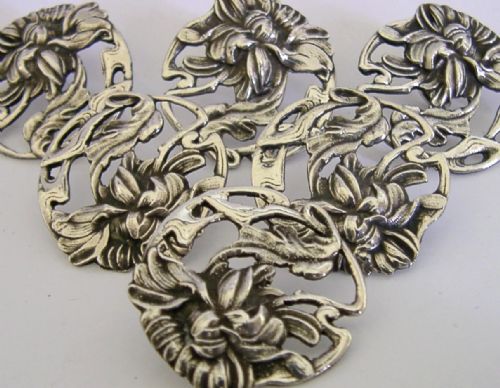 SIX LARGE STERLING SILVER ART NOUVEAU FLOWER BUTTONS 1903 ANTIQUE ENGLISH - ADDITIONAL PHOTO 3