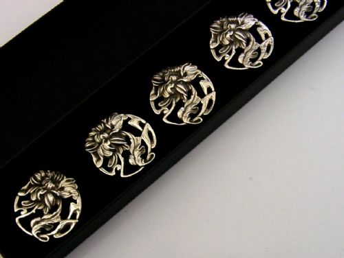 SIX LARGE STERLING SILVER ART NOUVEAU FLOWER BUTTONS 1903 ANTIQUE ENGLISH - ADDITIONAL PHOTO 4