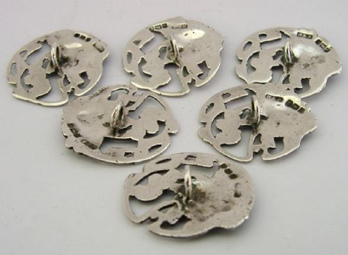 SIX LARGE STERLING SILVER ART NOUVEAU FLOWER BUTTONS 1903 ANTIQUE ENGLISH - ADDITIONAL PHOTO 7