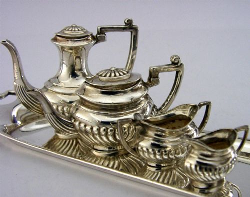 NOVELTY ENGLISH SOLID STERLING SILVER MINIATURE DOLLS HOUSE TEA SET 1969 - ADDITIONAL PHOTO 1
