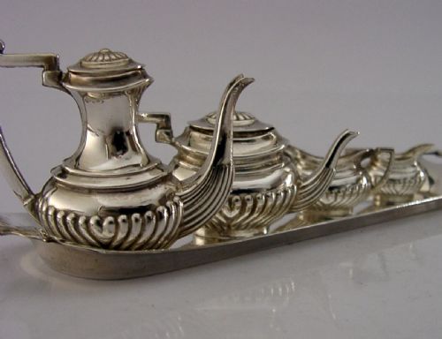 NOVELTY ENGLISH SOLID STERLING SILVER MINIATURE DOLLS HOUSE TEA SET 1969 - ADDITIONAL PHOTO 2