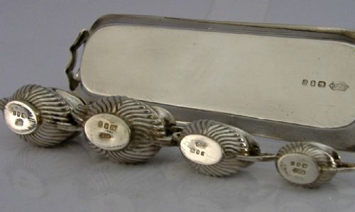 NOVELTY ENGLISH SOLID STERLING SILVER MINIATURE DOLLS HOUSE TEA SET 1969 - ADDITIONAL PHOTO 6