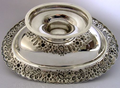 STUNNING 246G ENGLISH STERLING SILVER FLOWER EMBOSSED BOWL DISH 1909 ANTIQUE - ADDITIONAL PHOTO 5