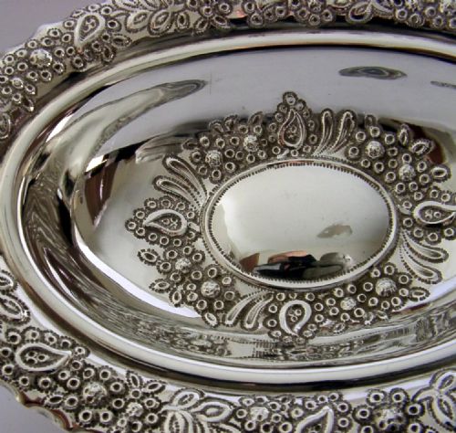 STUNNING 246G ENGLISH STERLING SILVER FLOWER EMBOSSED BOWL DISH 1909 ANTIQUE - ADDITIONAL PHOTO 11