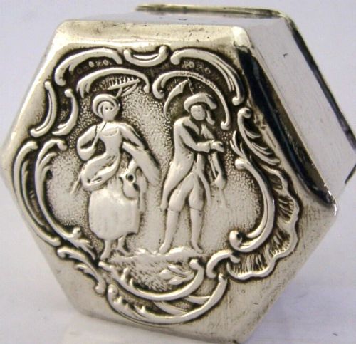 BEAUTIFUL GERMAN FRENCH SOLID SILVER PILL TRINKET BOX C1900 ANTIQUE