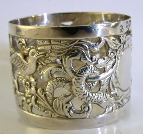 LARGE RARE VICTORIAN STERLING SILVER NAPKIN RING 1893 ANIMALS RABITT GOAT 38G - ADDITIONAL PHOTO 4