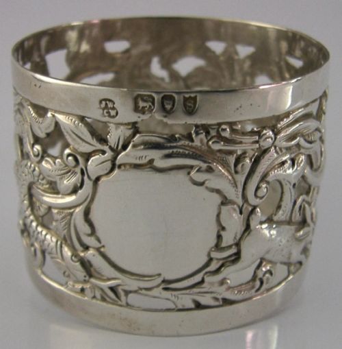 LARGE RARE VICTORIAN STERLING SILVER NAPKIN RING 1893 ANIMALS RABITT GOAT 38G - ADDITIONAL PHOTO 5