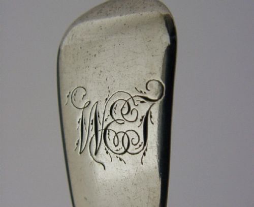 ENGLISH EARLY VICTORIAN STERLING SILVER FIDDLE PATTERN CADDY SPOON 1838 ANTIQUE - ADDITIONAL PHOTO 1