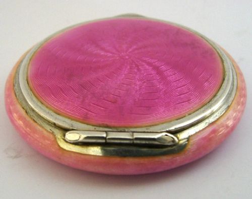beautiful english solid sterling silver pink enamel compact box 1907 antique - CATEGORY: ANTIQUE SILVER - DATED EDWARDIAN