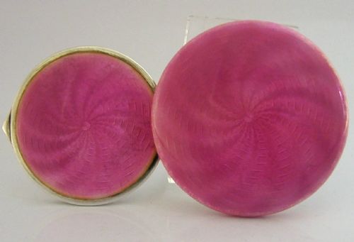 BEAUTIFUL ENGLISH SOLID STERLING SILVER PINK ENAMEL COMPACT BOX 1907 ANTIQUE - ADDITIONAL PHOTO 4