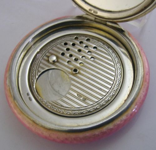 BEAUTIFUL ENGLISH SOLID STERLING SILVER PINK ENAMEL COMPACT BOX 1907 ANTIQUE - ADDITIONAL PHOTO 7