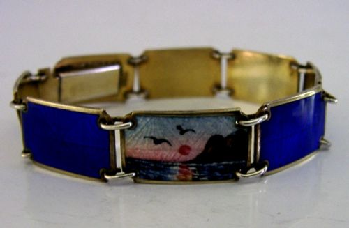 STUNNING NORWEGIAN STERLING SILVER ENAMEL BRACELET C1920 ANTIQUE POLAR BEAR - ADDITIONAL PHOTO 2