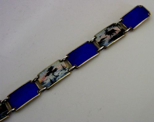 STUNNING NORWEGIAN STERLING SILVER ENAMEL BRACELET C1920 ANTIQUE POLAR BEAR - ADDITIONAL PHOTO 3