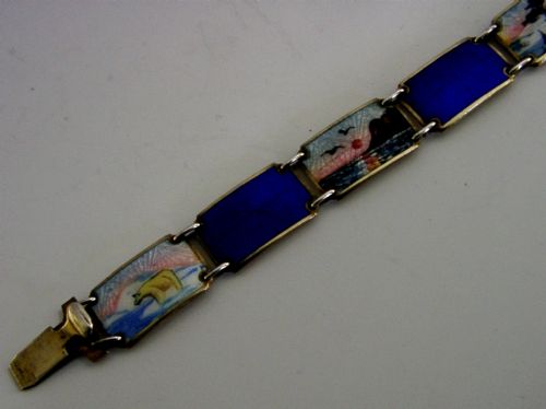 STUNNING NORWEGIAN STERLING SILVER ENAMEL BRACELET C1920 ANTIQUE POLAR BEAR - ADDITIONAL PHOTO 6