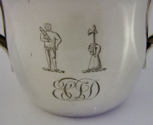 STERLING SILVER CORNEY DRAKE FAMILY CRESTED PORRINGER CUP BOWL 1905 ANTIQUE 136G - ADDITIONAL PHOTO 1