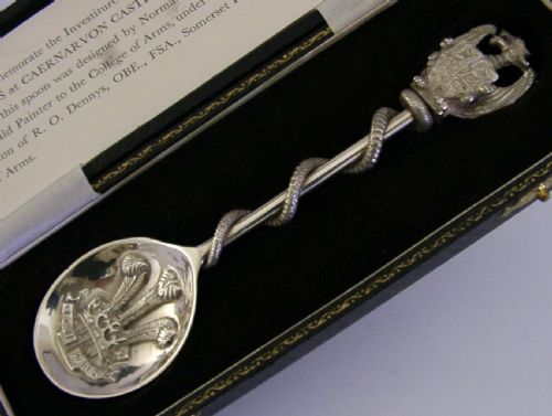 82g rare sterling silver welsh dragon prince charles spoon 1969 investiture - CATEGORY: ANTIQUE SILVER - DATED 1960