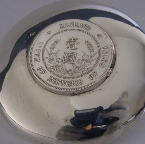RARE CHINESE EXPORT STERLING SILVER COIN DISH 1912 ANTIQUE - ADDITIONAL PHOTO 3