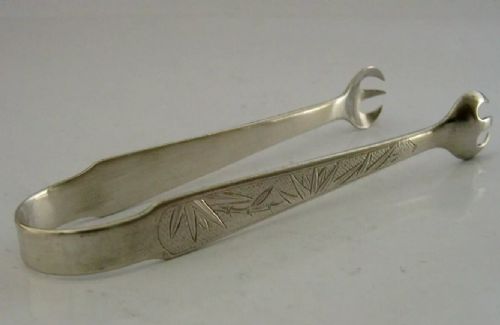 40G CHINESE EXPORT SOLID STERLING SILVER BAMBOO SUGAR TONGS C1940 ANTIQUE - ADDITIONAL PHOTO 2