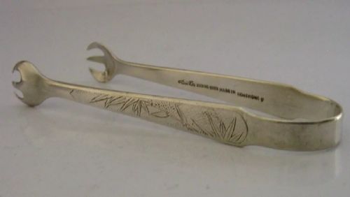 40G CHINESE EXPORT SOLID STERLING SILVER BAMBOO SUGAR TONGS C1940 ANTIQUE - ADDITIONAL PHOTO 3