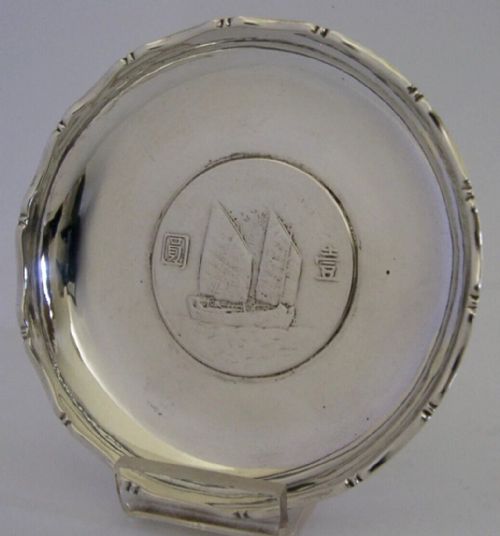 RARE CHINESE EXPORT STERLING SILVER COIN DISH 1930'S WAI KEE 60G - ADDITIONAL PHOTO 2