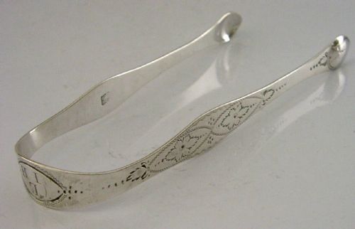 BATEMAN ANTIQUE STERLING SILVER BRIGHT CUT SUGAR TONGS 1803 GEORGIAN - ADDITIONAL PHOTO 2