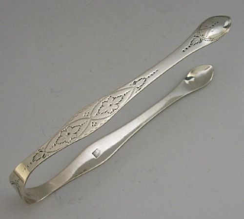 BATEMAN ANTIQUE STERLING SILVER BRIGHT CUT SUGAR TONGS 1803 GEORGIAN - ADDITIONAL PHOTO 3