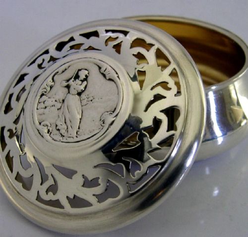 RARE ENGLISH STERLING SILVER LAVENDER POTPOURRI BOX 1904 ANTIQUE LADY GOLFING - ADDITIONAL PHOTO 1