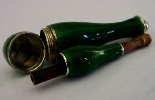 STUNNING STERLING SILVER ENAMEL CIGARETTE CHEROOT HOLDER CASED 1929 ART DECO - ADDITIONAL PHOTO 4