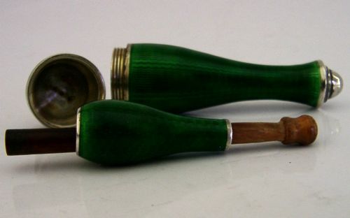 STUNNING STERLING SILVER ENAMEL CIGARETTE CHEROOT HOLDER CASED 1929 ART DECO - ADDITIONAL PHOTO 6