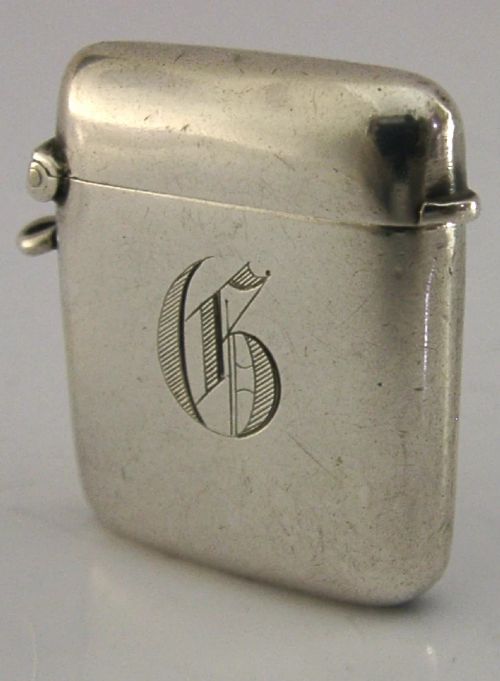 english victorian solid sterling silver 'g' vesta match case 1899 antique - CATEGORY: ANTIQUE SILVER - DATED VICTORIAN