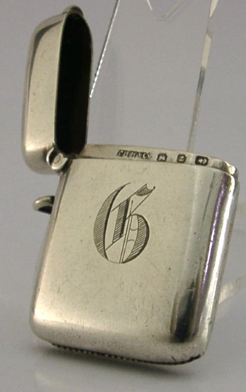 ENGLISH VICTORIAN SOLID STERLING SILVER 'G' VESTA MATCH CASE 1899 ANTIQUE - ADDITIONAL PHOTO 4