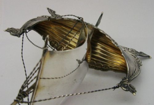RARE NORWEGIAN SOLID STERLING SILVER VIKING SHIP BOAT C1940 ANTIQUE 45INC - ADDITIONAL PHOTO 10