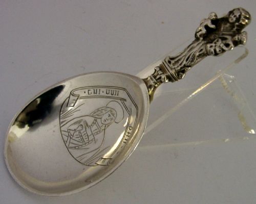 beautiful norwegian antique solid silver baptism spoon 1887 religious 40g - CATEGORY: ANTIQUE SILVER - DATED 1880