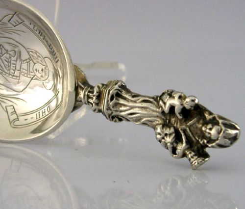 BEAUTIFUL NORWEGIAN ANTIQUE SOLID SILVER BAPTISM SPOON 1887 RELIGIOUS 40G - ADDITIONAL PHOTO 3