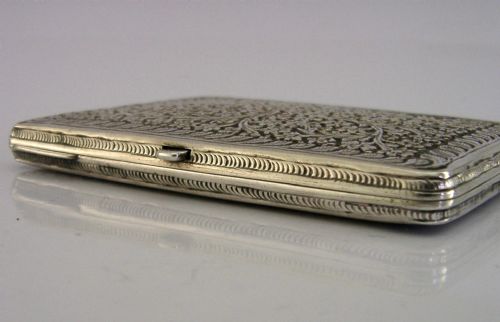 STUNNING INDIAN SOLID SILVER CIGARETTE CARD CASE C1890 ANTIQUE 112G KUTCH - ADDITIONAL PHOTO 7