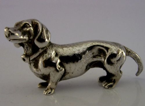 good sized 41g cast sterling silver dachshund dog figure 1939 animal 275 inch - CATEGORY: ANTIQUE SILVER - DATED 1930