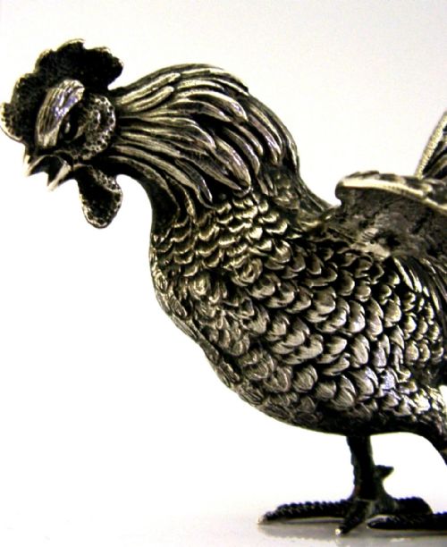 GOOD SIZE 833 SOLID SILVER COCKEREL HEN ROOSTER CHICKEN BIRD C1960 178G - ADDITIONAL PHOTO 1