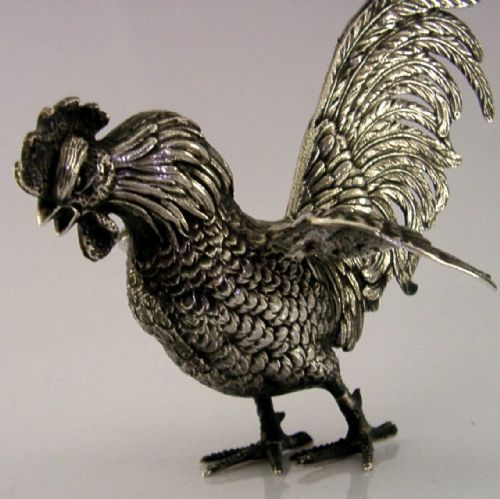 GOOD SIZE 833 SOLID SILVER COCKEREL HEN ROOSTER CHICKEN BIRD C1960 178G - ADDITIONAL PHOTO 2