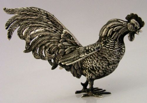 GOOD SIZE 833 SOLID SILVER COCKEREL HEN ROOSTER CHICKEN BIRD C1960 178G - ADDITIONAL PHOTO 4