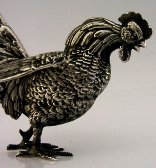 GOOD SIZE 833 SOLID SILVER COCKEREL HEN ROOSTER CHICKEN BIRD C1960 178G - ADDITIONAL PHOTO 5