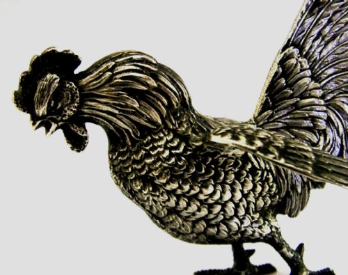 GOOD SIZE 833 SOLID SILVER COCKEREL HEN ROOSTER CHICKEN BIRD C1960 178G - ADDITIONAL PHOTO 7