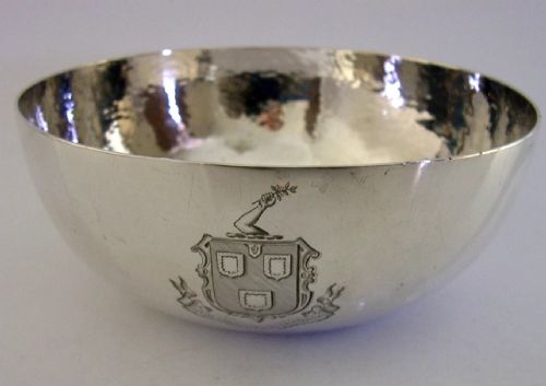 BURRELL COAT OF ARMS SUSSEX BARRON STERLING SILVER PLANISHED BOWL 1901 146G