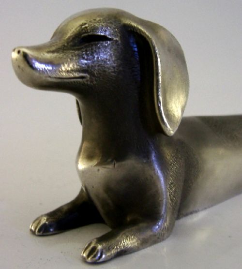 LARGE HEAVY 338G JAPANESE 900 SILVER DACHSHUND DOG STUNNING SIGNED C1920 - ADDITIONAL PHOTO 1