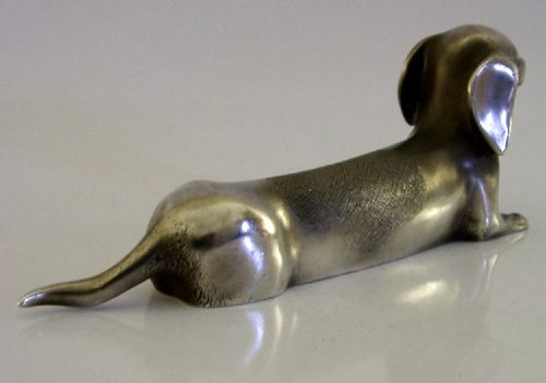 LARGE HEAVY 338G JAPANESE 900 SILVER DACHSHUND DOG STUNNING SIGNED C1920 - ADDITIONAL PHOTO 5