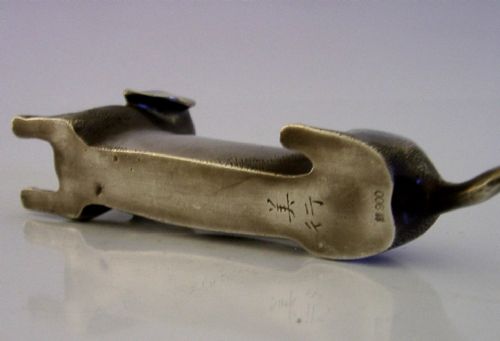 LARGE HEAVY 338G JAPANESE 900 SILVER DACHSHUND DOG STUNNING SIGNED C1920 - ADDITIONAL PHOTO 7