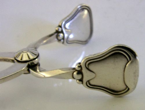 RARE GEORG JENSEN STERLING SILVER SUGAR TONGS NIPS 1963 OLD DANISH PATTERN - ADDITIONAL PHOTO 1
