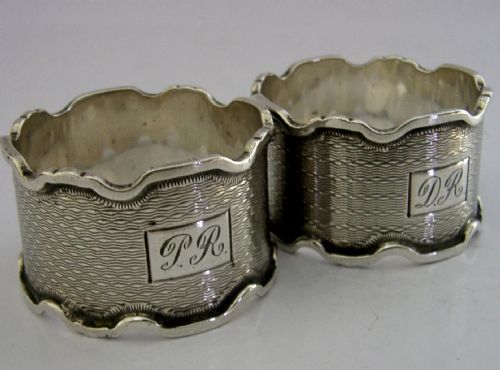 HEAVY 64G ENGLISH BOXED STERLING SILVER NAPKIN RINGS 1921 MINT ENGRAVED DR PR - ADDITIONAL PHOTO 4