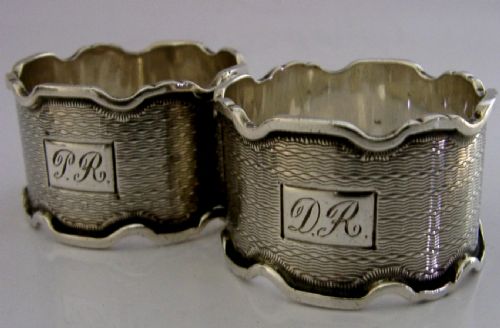 HEAVY 64G ENGLISH BOXED STERLING SILVER NAPKIN RINGS 1921 MINT ENGRAVED DR PR - ADDITIONAL PHOTO 5