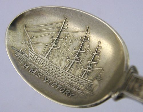 ENGLISH STERLING SILVER HMS VICTORY LORD NELSON SOUVENIR SPOON 1905 ROYAL NAVY - ADDITIONAL PHOTO 2